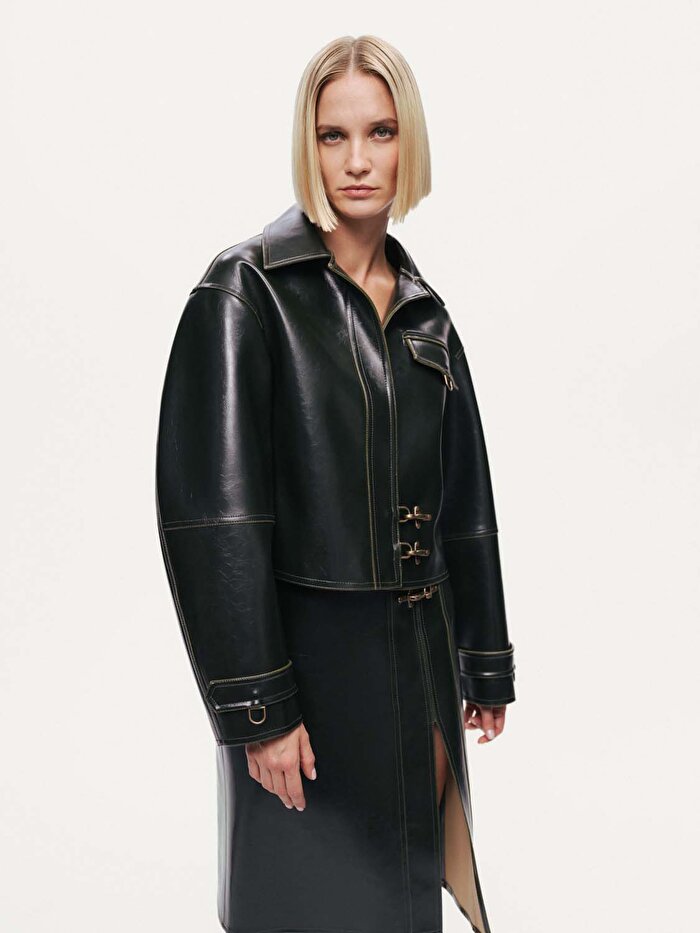 Nocturne Kanca Detaylı Suni Deri Ceket