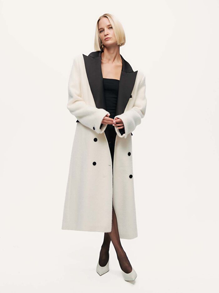 Nocturne Kontrast Detaylı Maxi Kaban