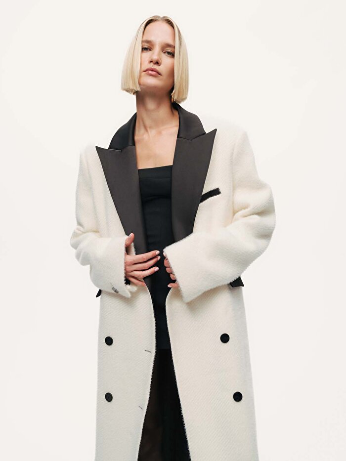 Nocturne Kontrast Detaylı Maxi Kaban