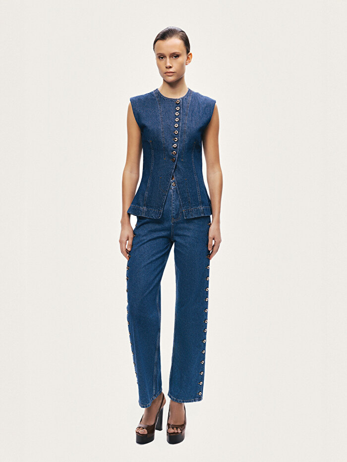 Nocturne Metal Düğme Detaylı Denim Pantolon