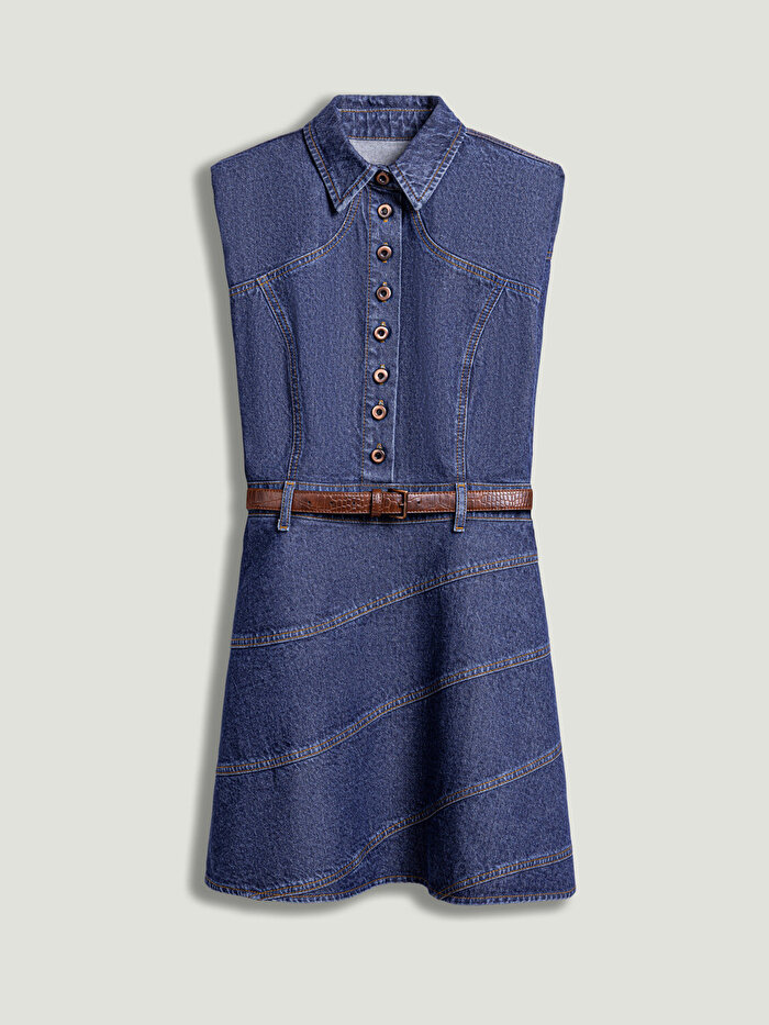 Nocturne Kemer Detaylı Mini Denim Elbise