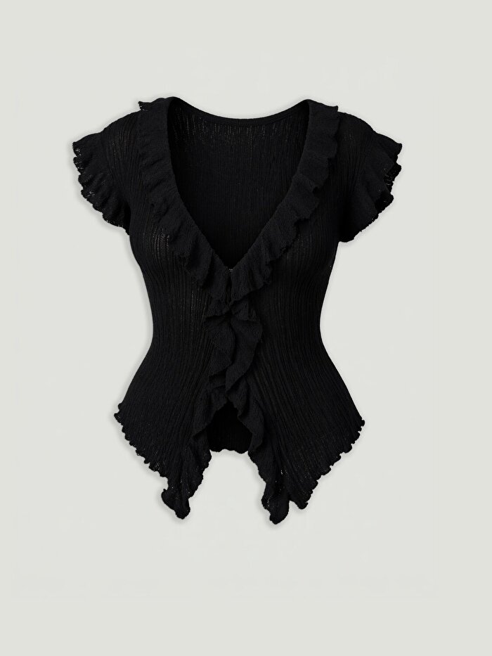 Nocturne Fırfır Detaylı V Yaka Triko