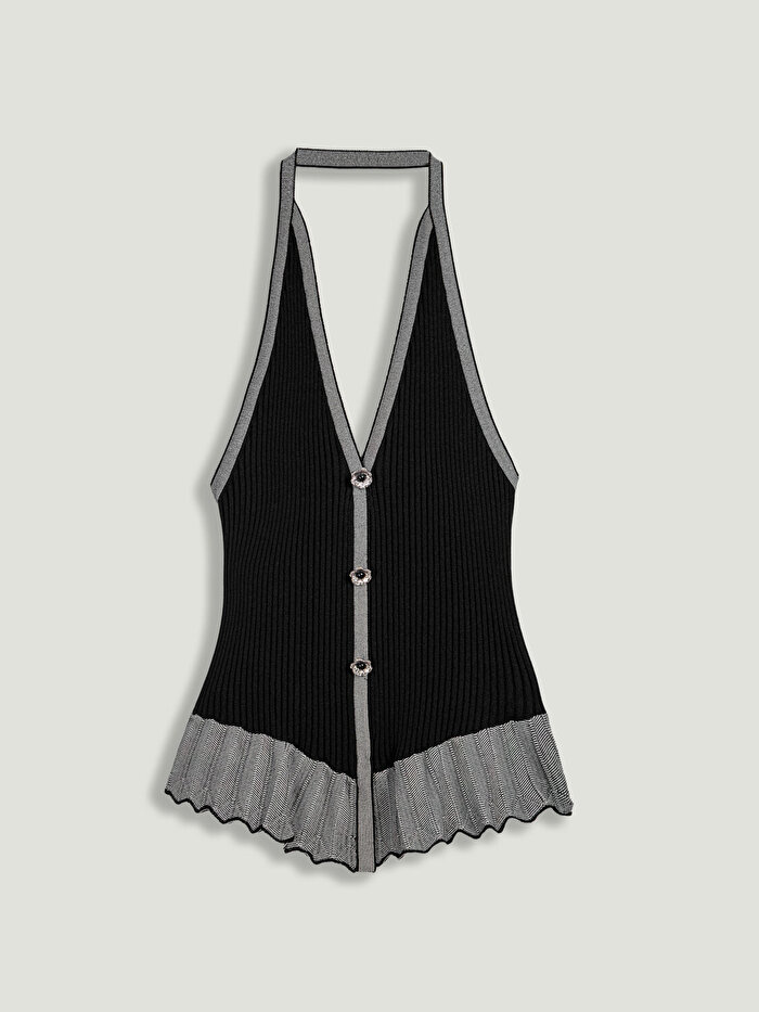 Nocturne Düğme Aksesuarlı Halter Yaka Triko