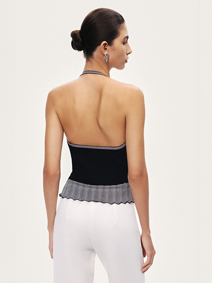 Nocturne Düğme Aksesuarlı Halter Yaka Triko