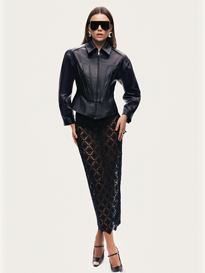 Nocturne Balenli Vatkalı Deri Ceket