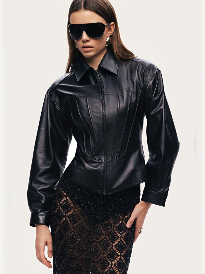 Nocturne Balenli Vatkalı Deri Ceket