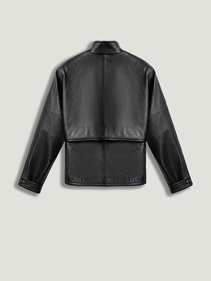 Nocturne Kuşgözü Kemer Detaylı Deri Ceket