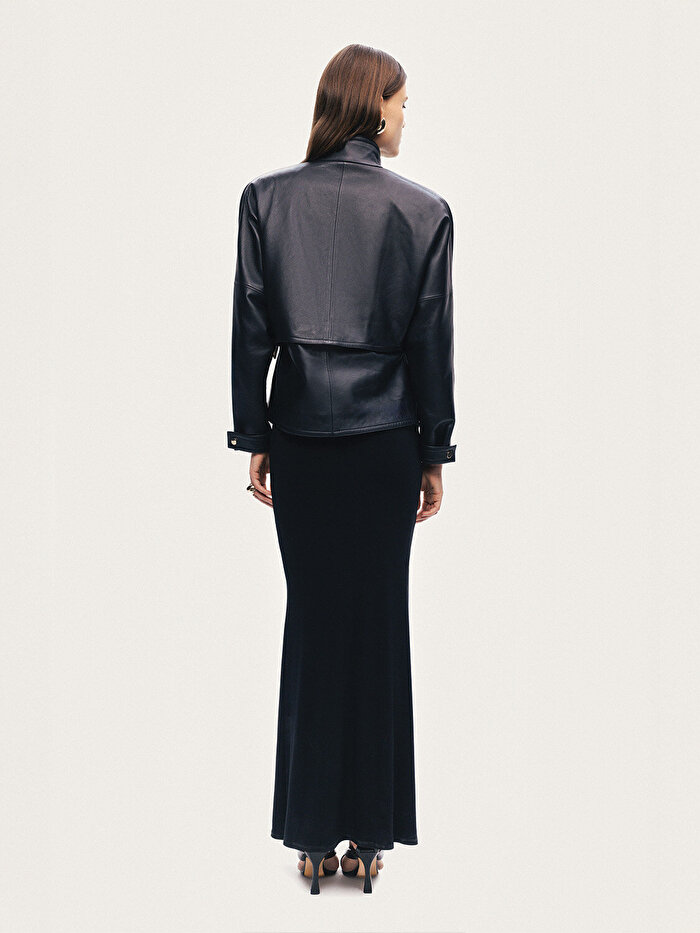 Nocturne Kuşgözü Kemer Detaylı Deri Ceket