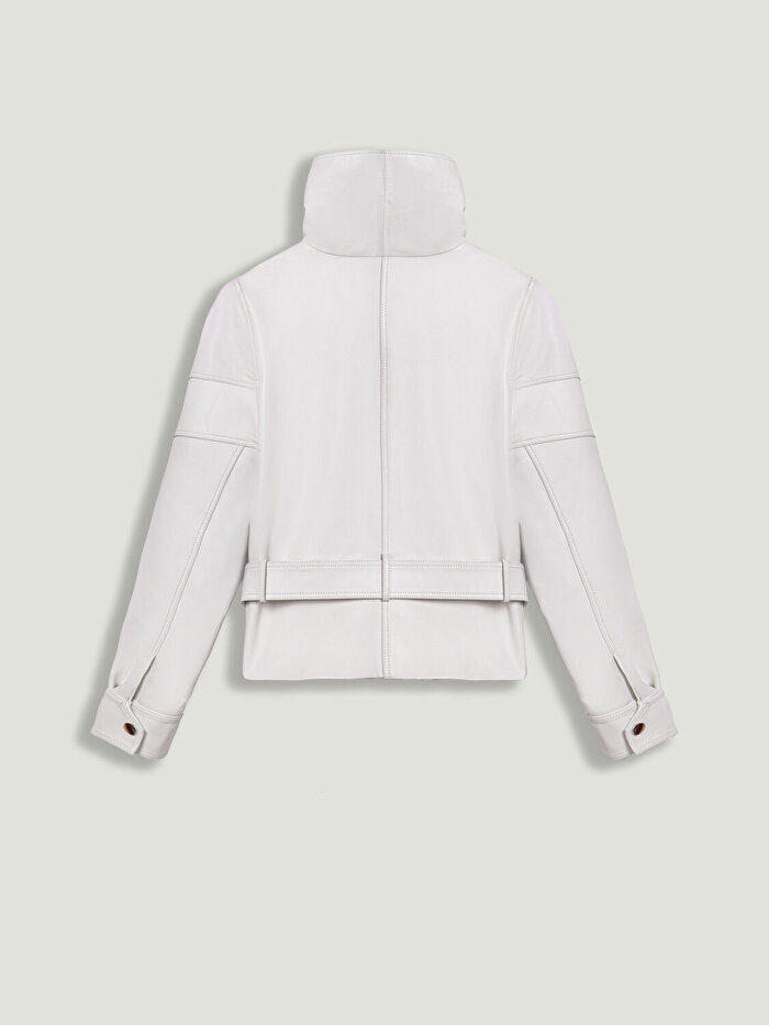 Nocturne Kuş Gözü Kemer Detaylı Deri Ceket