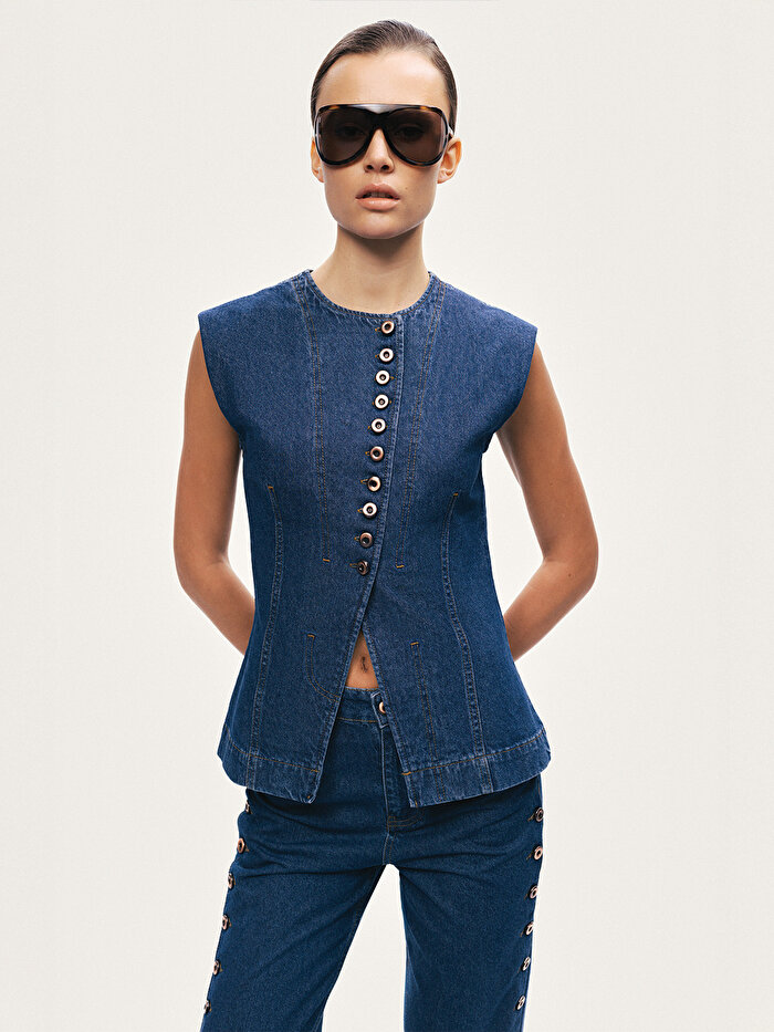 Nocturne Metal Düğmeli Denim Yelek