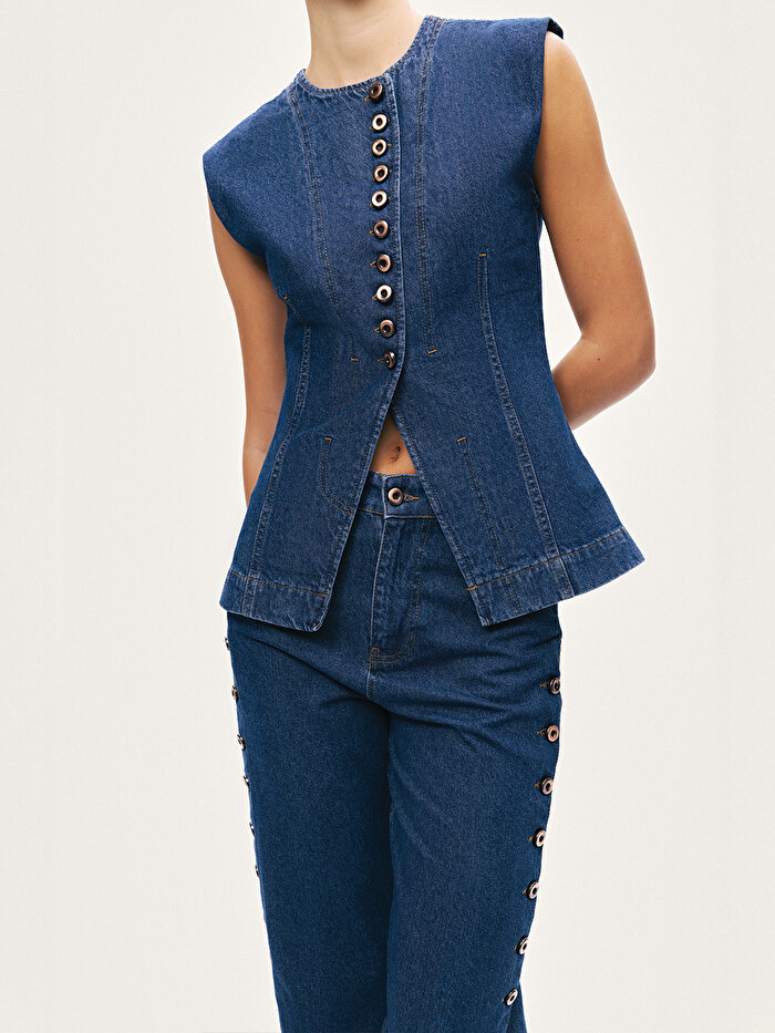 Nocturne Metal Düğmeli Denim Yelek
