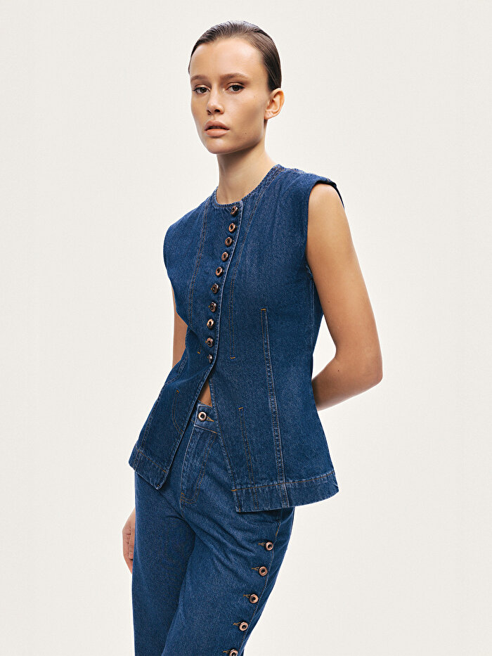 Nocturne Metal Düğmeli Denim Yelek