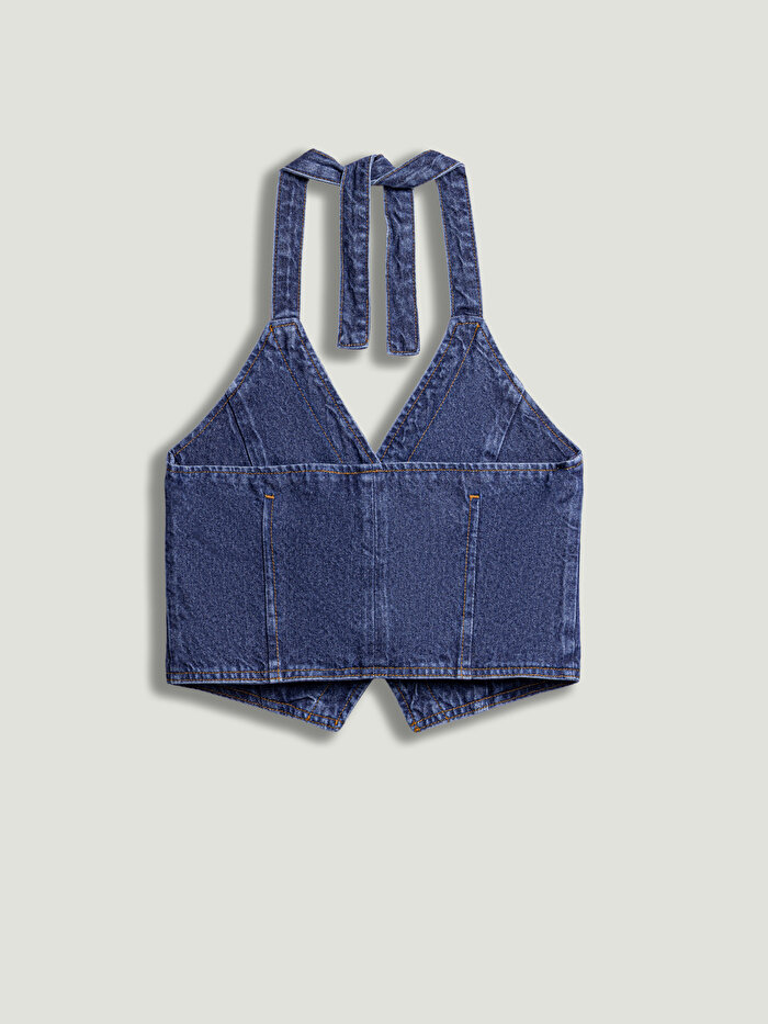 Nocturne Boyundan Bağlamalı Denim Yelek