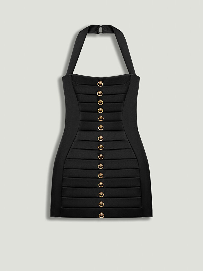 Nocturne Plise Detaylı Aksesuarlı Mini Elbise