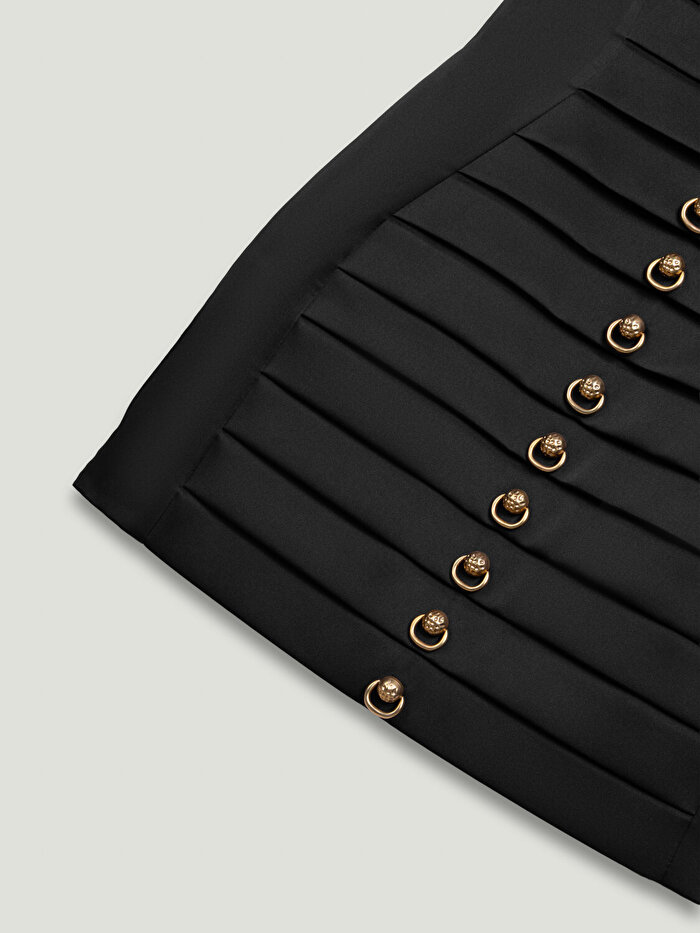 Nocturne Plise Detaylı Aksesuarlı Mini Elbise