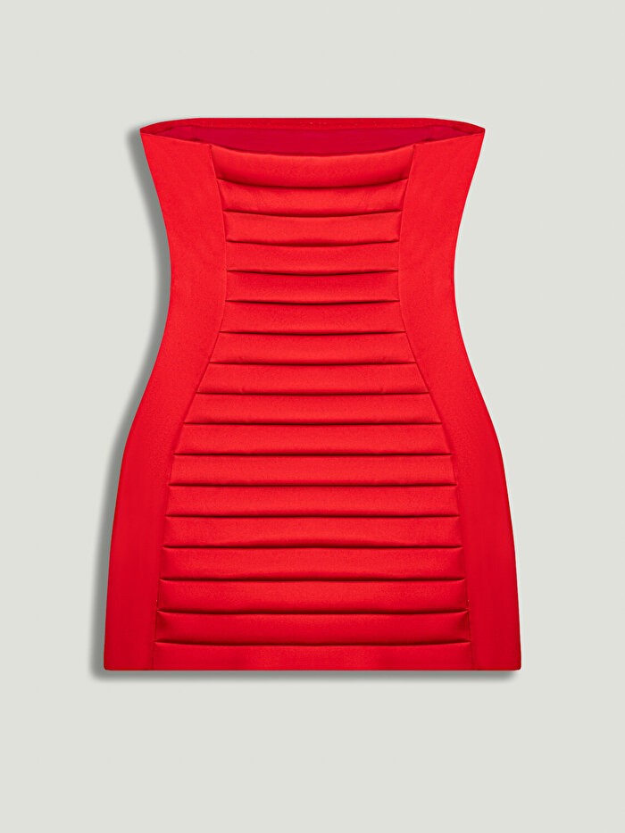 Nocturne Plise Detaylı Straplez Mini Elbise