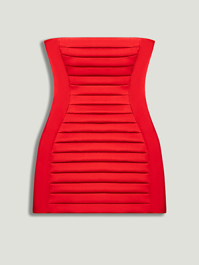Nocturne Plise Detaylı Straplez Mini Elbise