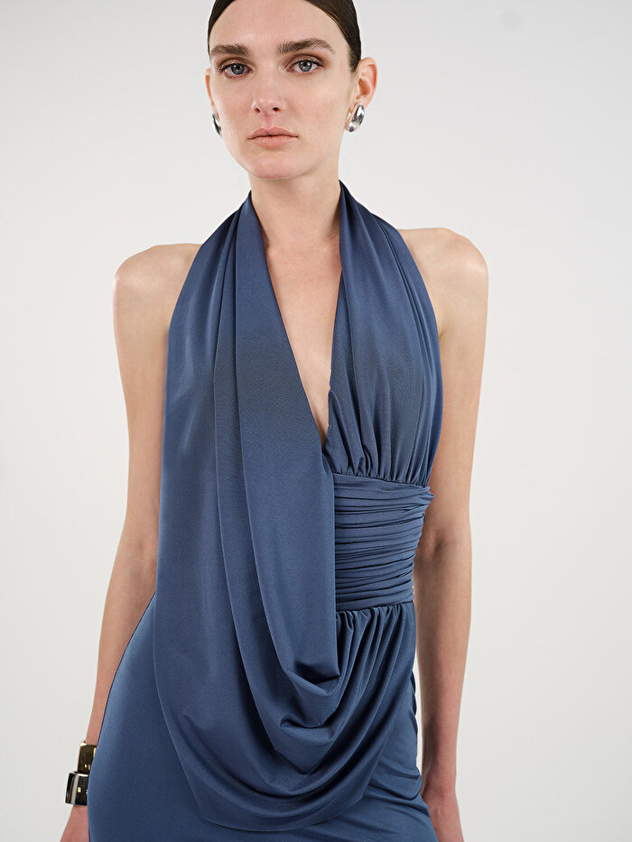 Nocturne Drape Detaylı Halter Yaka Maxi Elbise