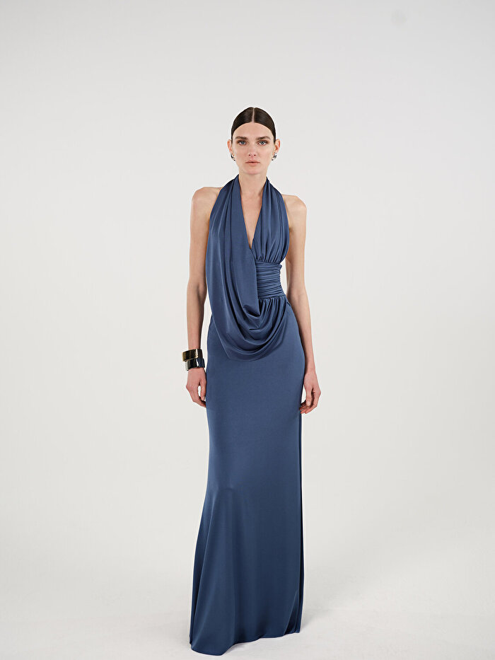 Nocturne Drape Detaylı Halter Yaka Maxi Elbise
