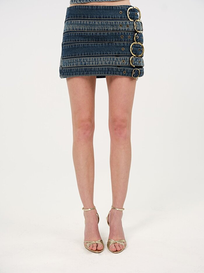 Nocturne Kemer Detaylı Mini Denim Etek