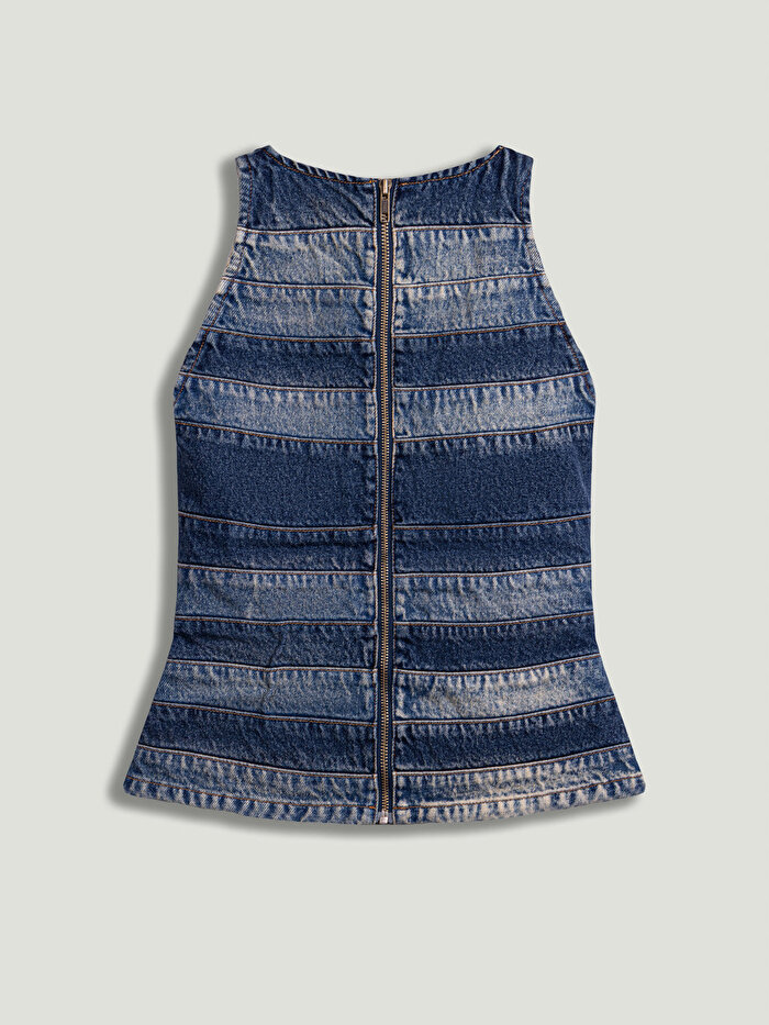 Nocturne Halter Yaka Denim Bluz