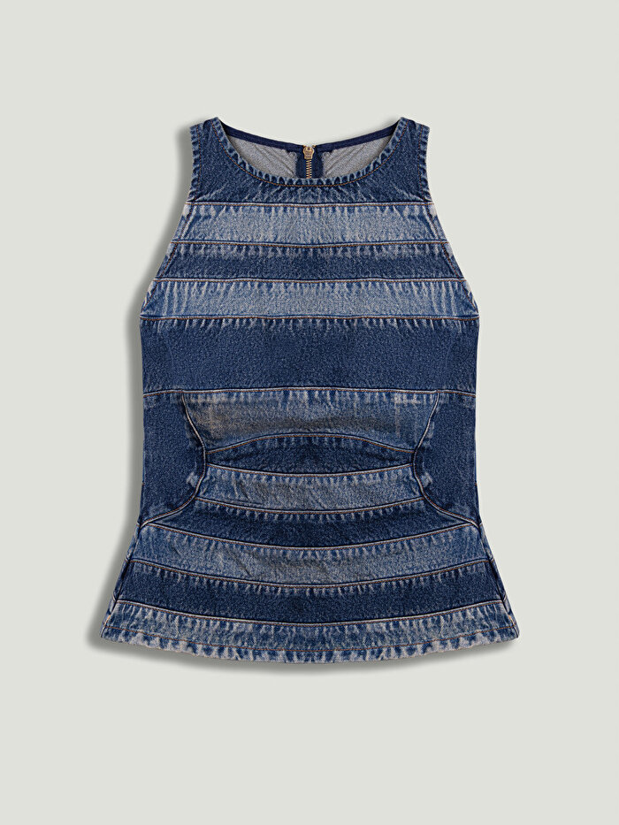 Nocturne Halter Yaka Denim Bluz