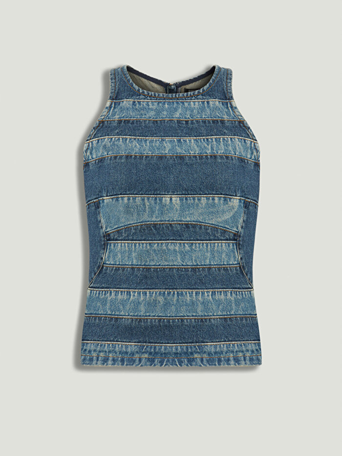 Nocturne Halter Yaka Denim Bluz