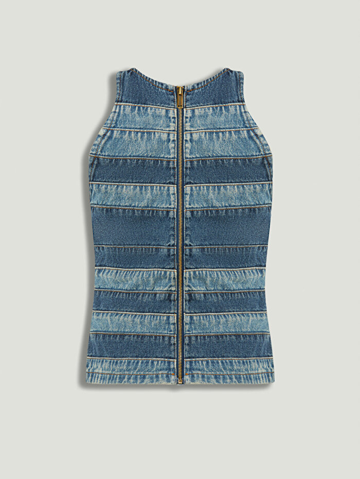 Nocturne Halter Yaka Denim Bluz