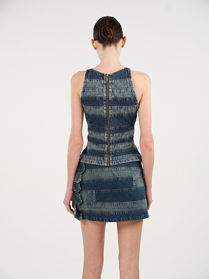 Nocturne Halter Yaka Denim Bluz