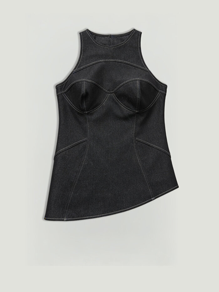 Nocturne Halter Yaka Denim Bluz