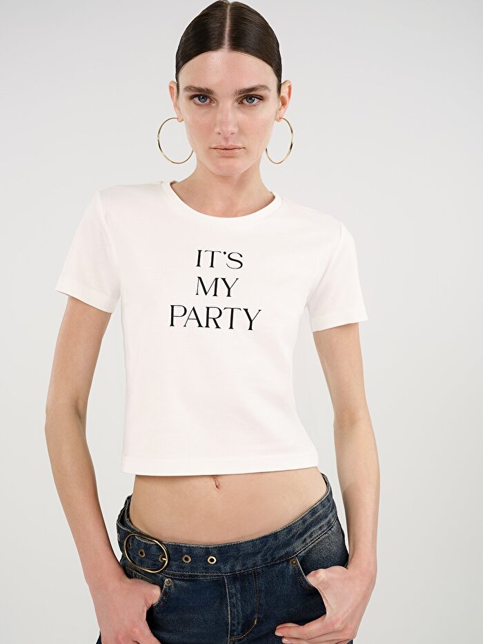 Nocturne Bisiklet Yaka Crop Tişört
