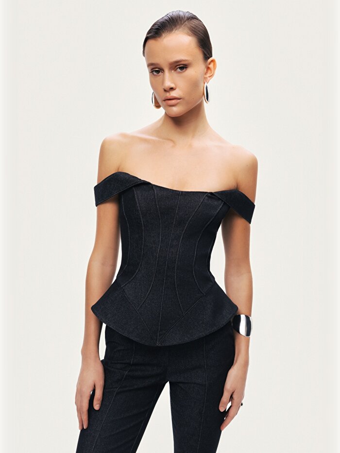 Nocturne Korse Görünümlü Denim Büstiyer