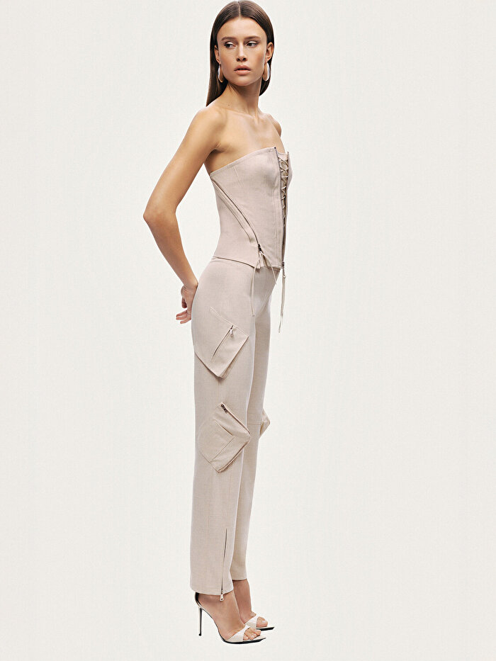 Nocturne Metal Fermuar Detaylı Straplez Büstiyer