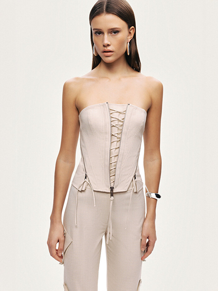 Nocturne Metal Fermuar Detaylı Straplez Büstiyer