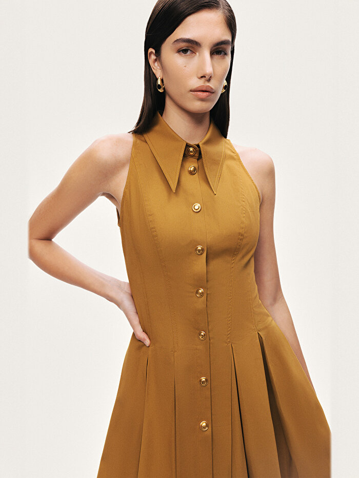 Nocturne Gömlek Yaka Pileli Mini Elbise