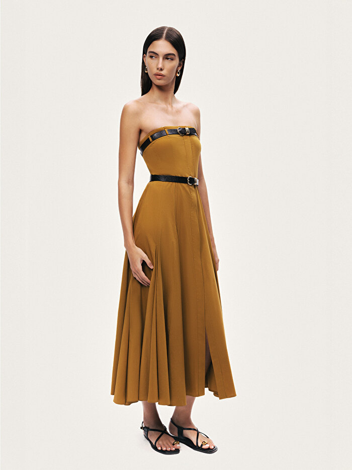 Nocturne Çift Kemerli Straplez Midi Elbise