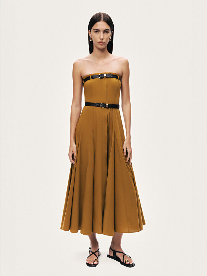 Nocturne Çift Kemerli Straplez Midi Elbise