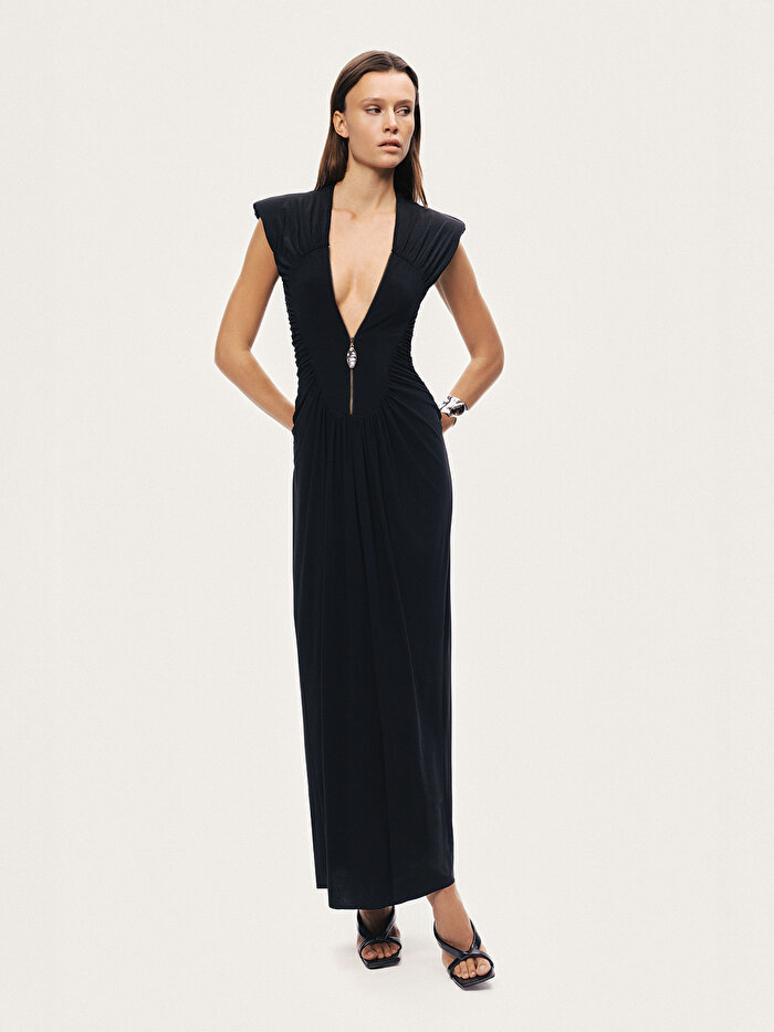 Nocturne Drapeli ve Fermuar Detaylı Maxi Elbise