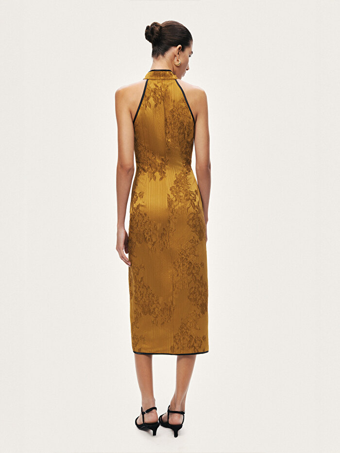 Nocturne Yırtmaçlı Japon Kesim Midi Elbise