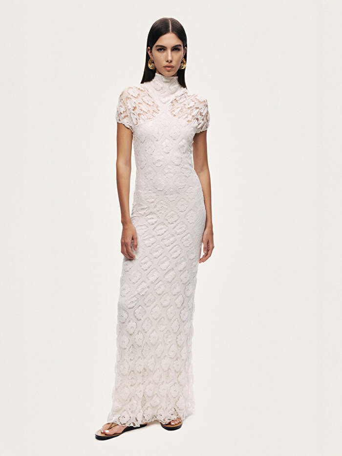 Nocturne Transparan Dantel Detaylı Maxi Elbise