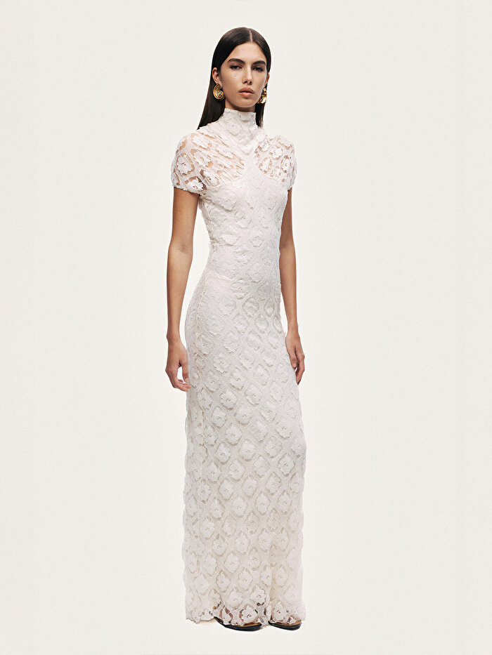 Nocturne Transparan Dantel Detaylı Maxi Elbise
