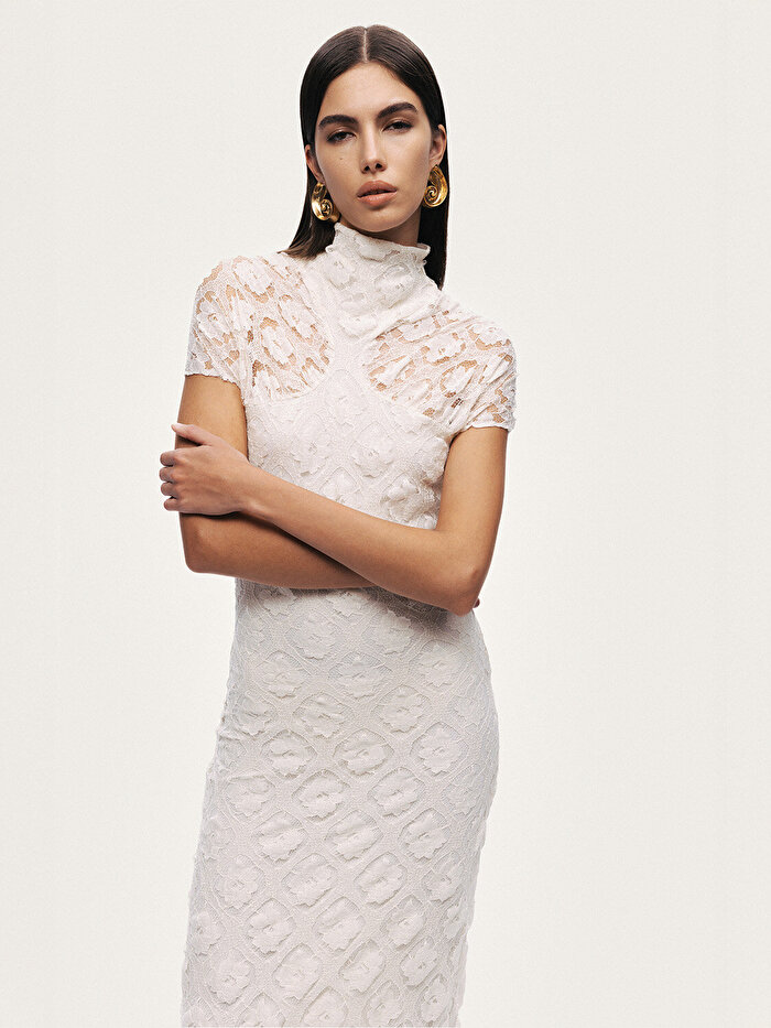 Nocturne Transparan Dantel Detaylı Maxi Elbise