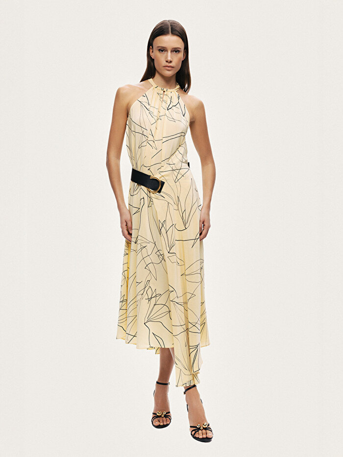 Nocturne Kemer Detaylı Asimetrik Midi Elbise