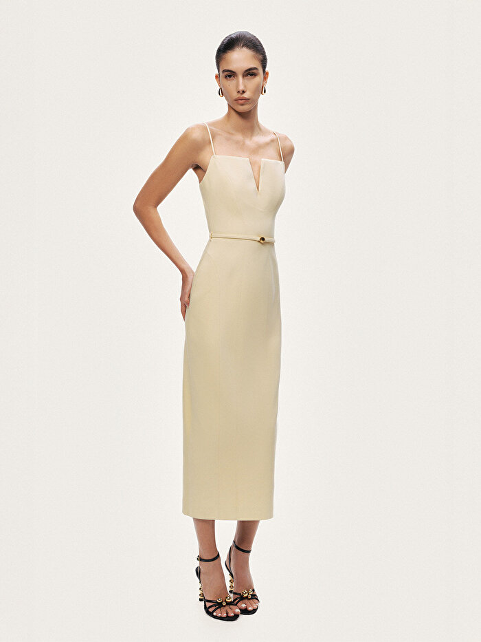 Nocturne Kemer Detaylı Askılı Midi Elbise