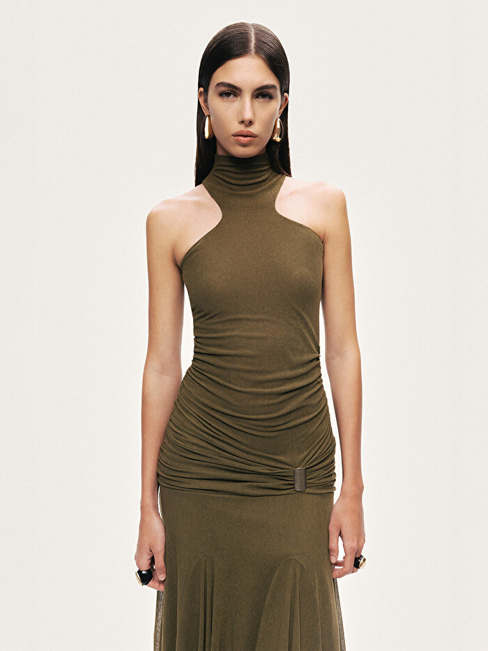 Nocturne Aksesuar Detaylı Drapeli Maxi Elbise