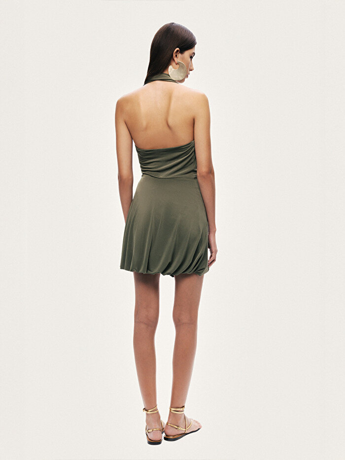 Nocturne Burgu Detaylı Halter Yaka Mini Elbise