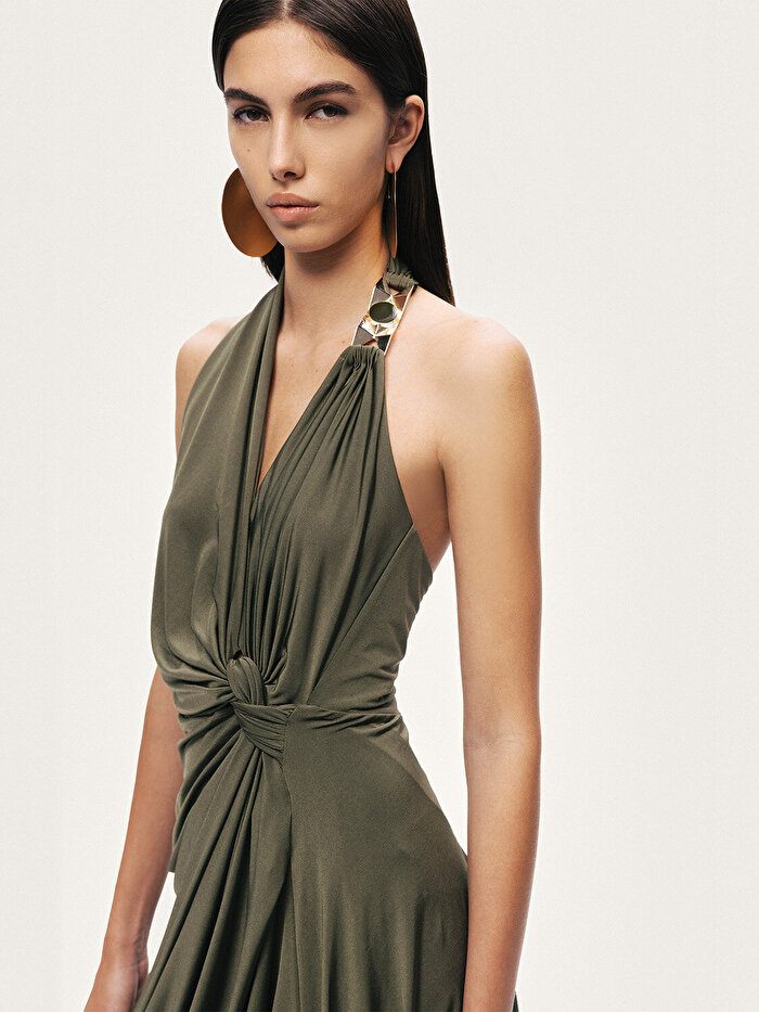 Nocturne Burgu Detaylı Halter Yaka Mini Elbise