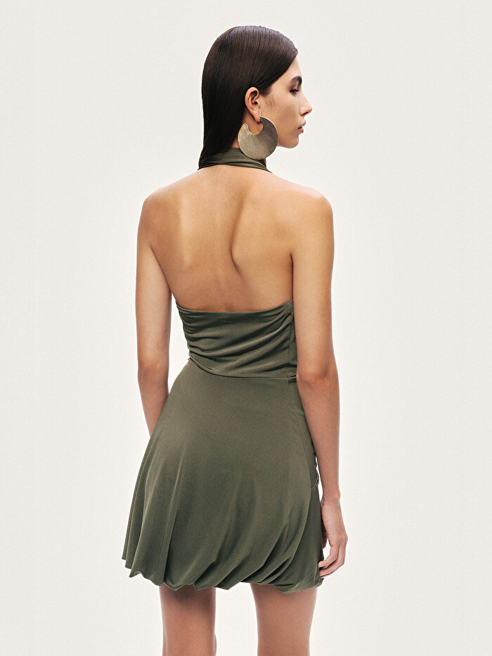 Nocturne Burgu Detaylı Halter Yaka Mini Elbise