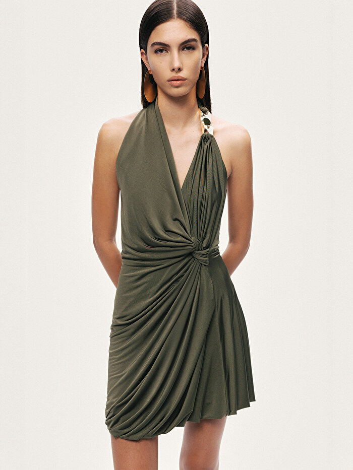 Nocturne Burgu Detaylı Halter Yaka Mini Elbise