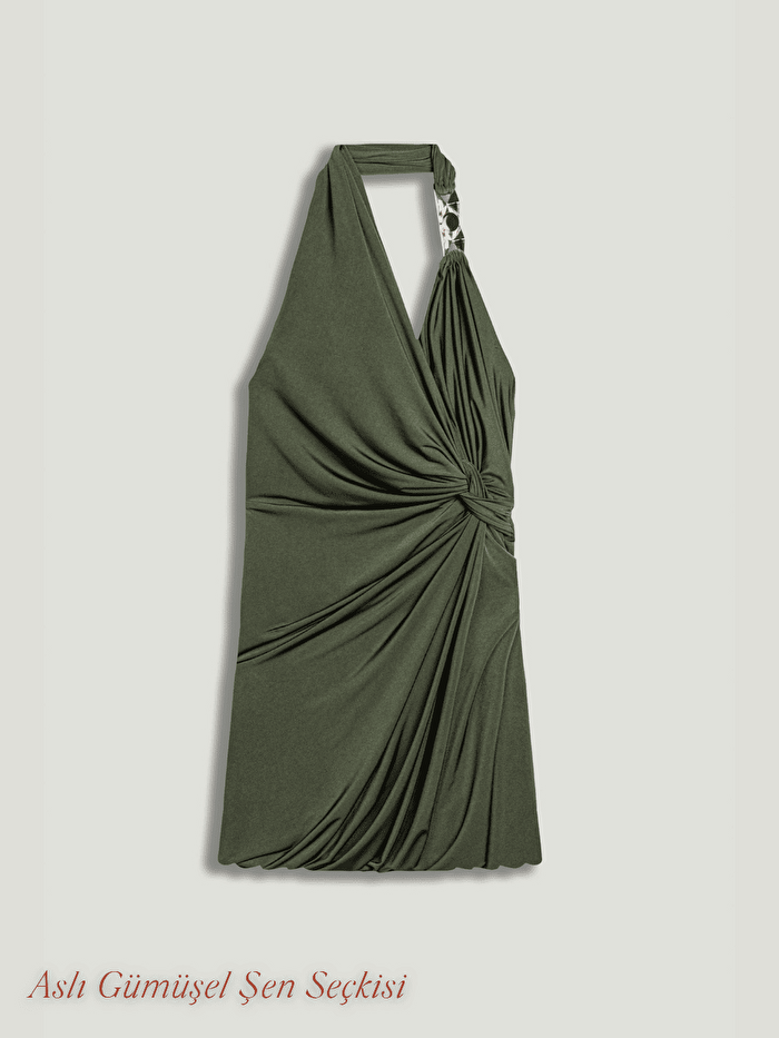 Nocturne Burgu Detaylı Halter Yaka Mini Elbise